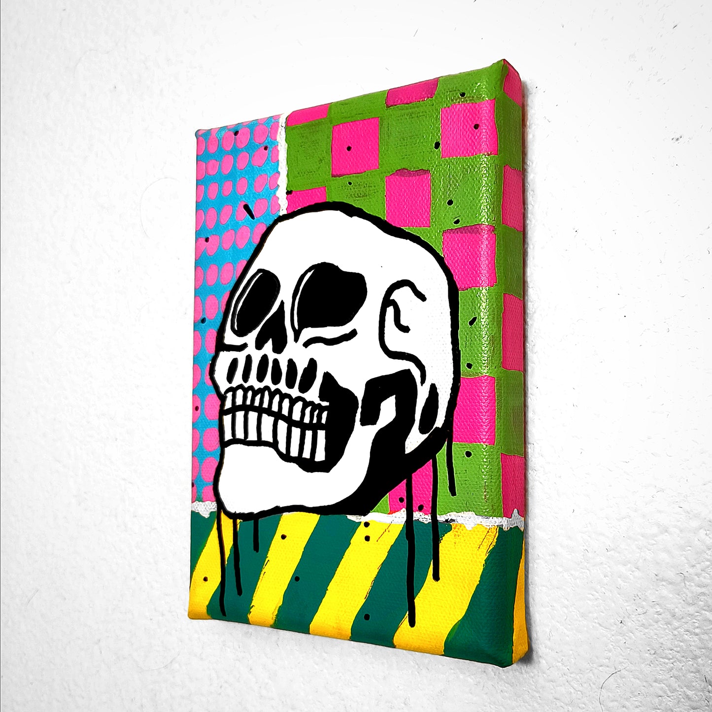 "Bonehead #6" Mini Punk Art Canvas Painting