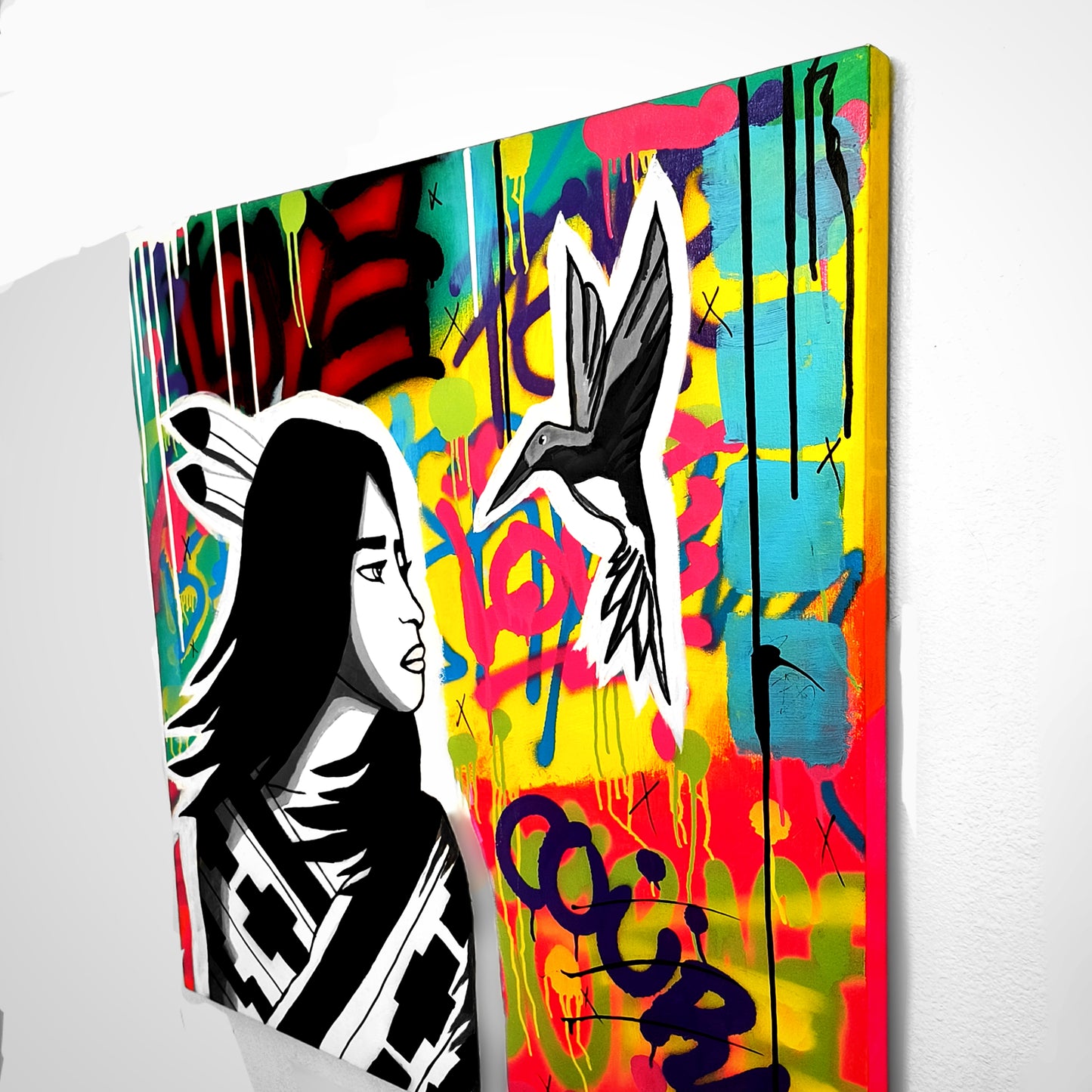 "The Beauty and the Hummingbird" Urban Art Canvas Painting