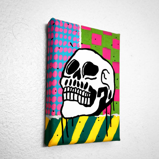 "Bonehead #6" Mini Punk Art Canvas Painting