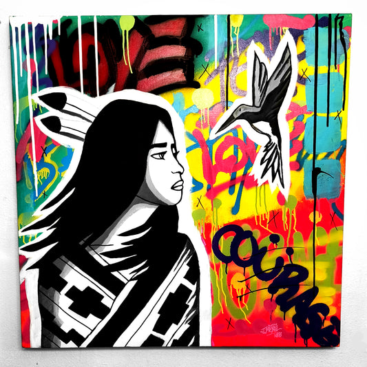 "The Beauty and the Hummingbird" Urban Art Canvas Painting