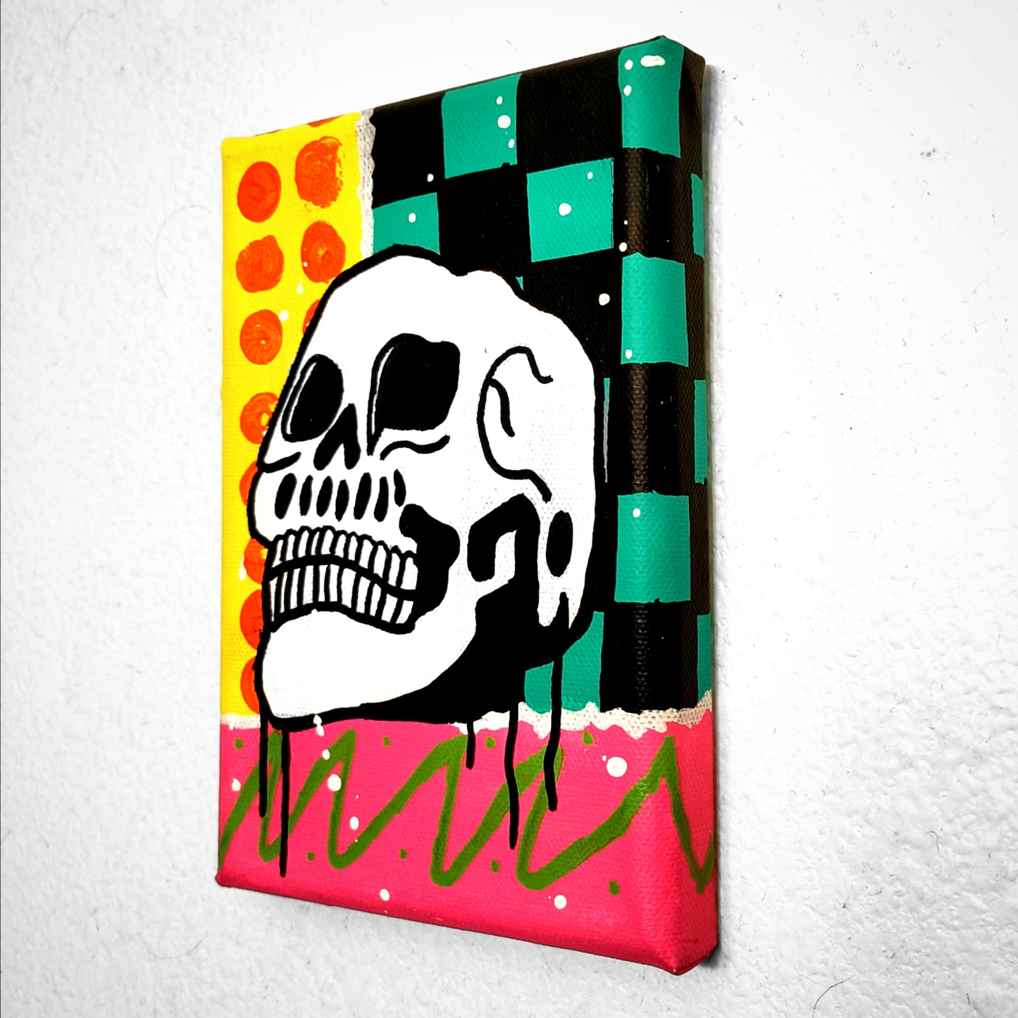 "Bonehead #5" Mini Punk Art Canvas Painting