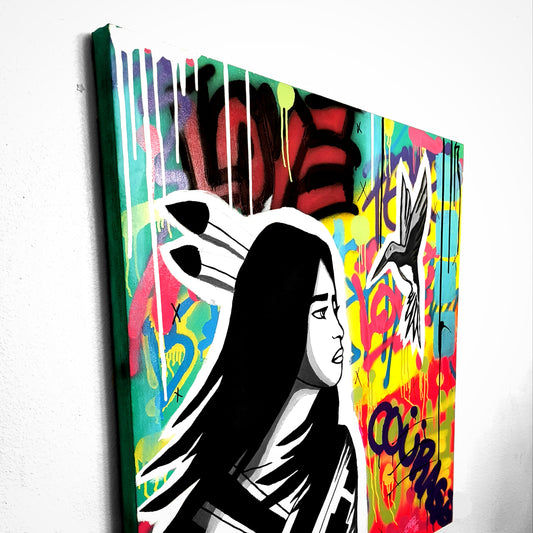 "The Beauty and the Hummingbird" Urban Art Canvas Painting