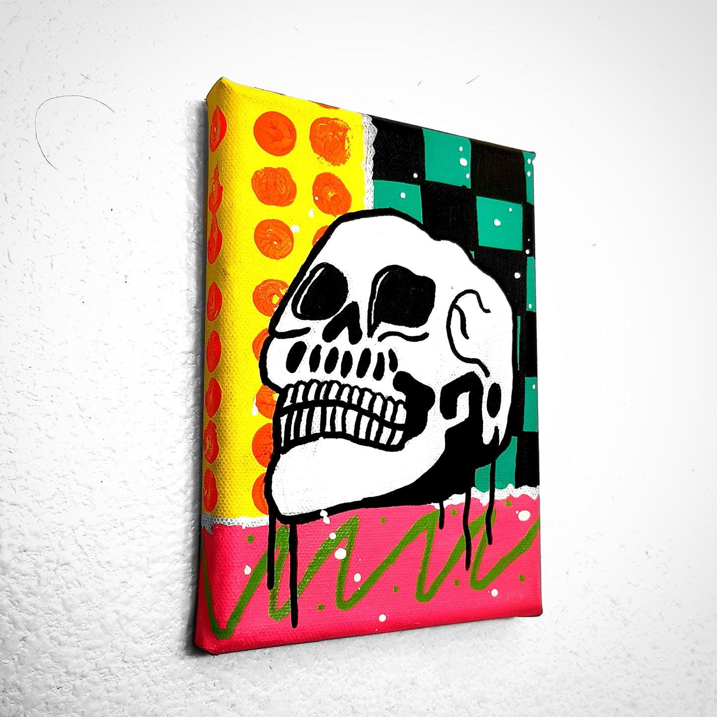 "Bonehead #5" Mini Punk Art Canvas Painting