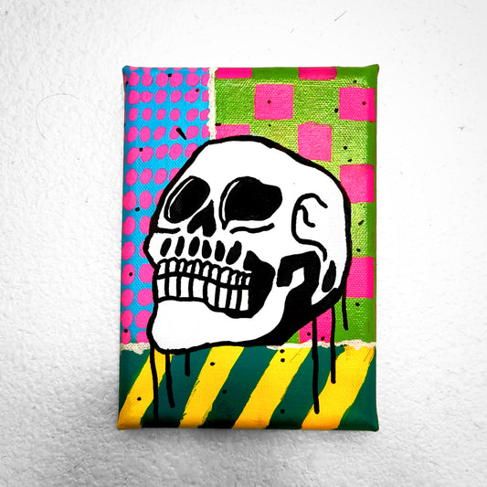 "Bonehead #6" Mini Punk Art Canvas Painting