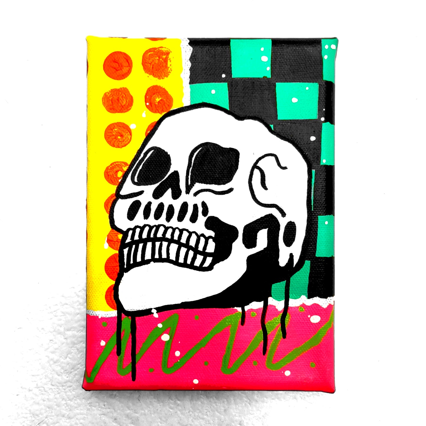 "Bonehead #5" Mini Punk Art Canvas Painting