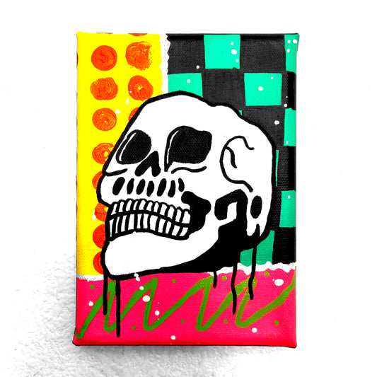 "Bonehead #5" Mini Punk Art Canvas Painting